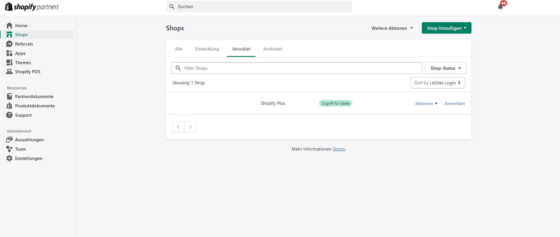 Screenshot Unternehmenssoftware Shopify