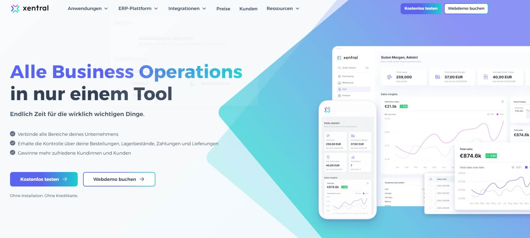 Screenshot Unternehmenssoftware xentral