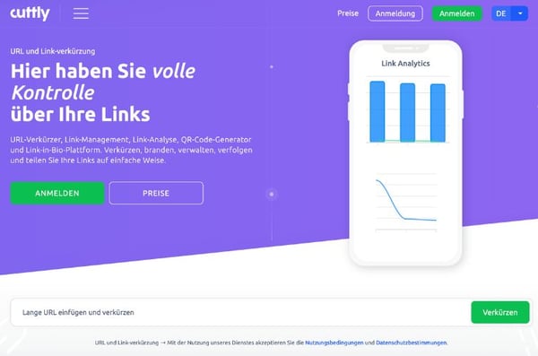 Screenshot des URL Shortener cutt.ly