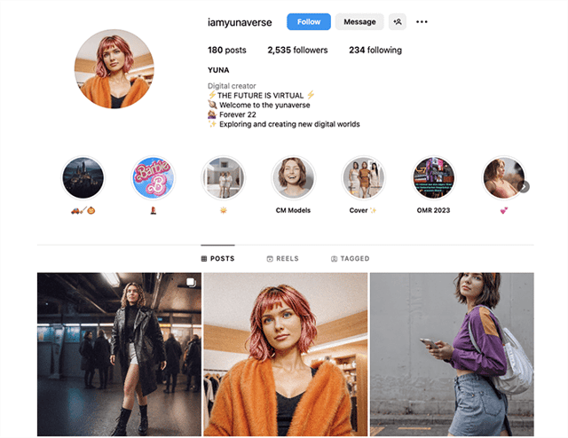 Screenshot von Yunas Instagram Profil