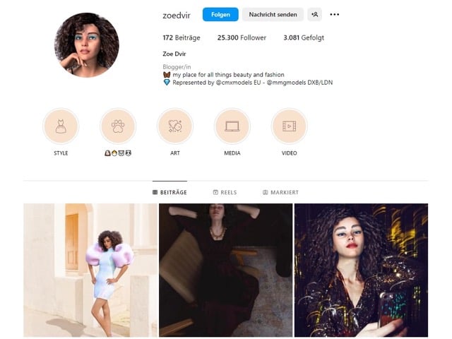 Screenshot von Zoes Instagram Profil