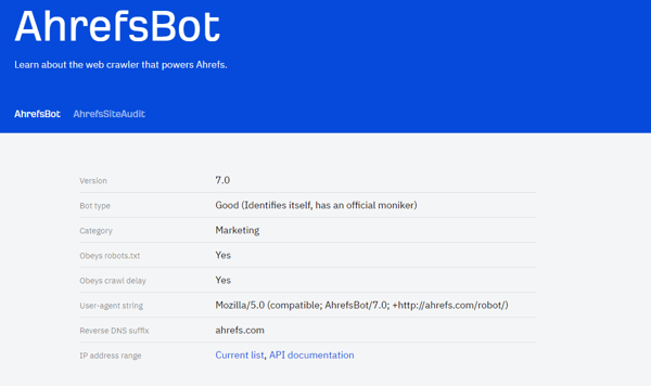 Screenshot Webcrawler AhrefBot