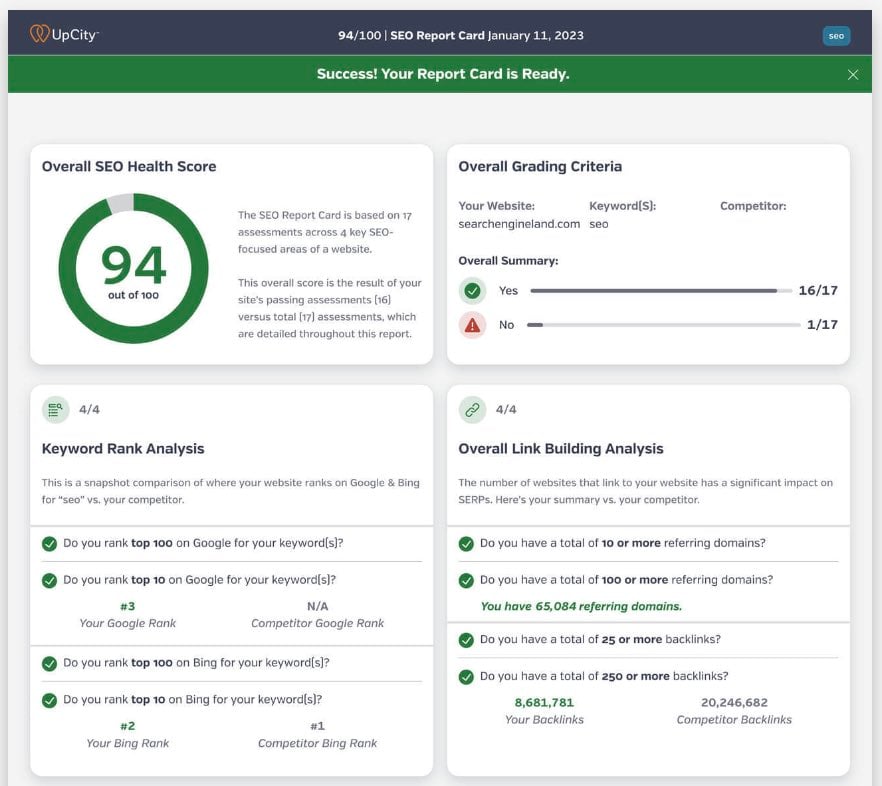 Screenshot Website-Analyse-Tool SEO Report Card