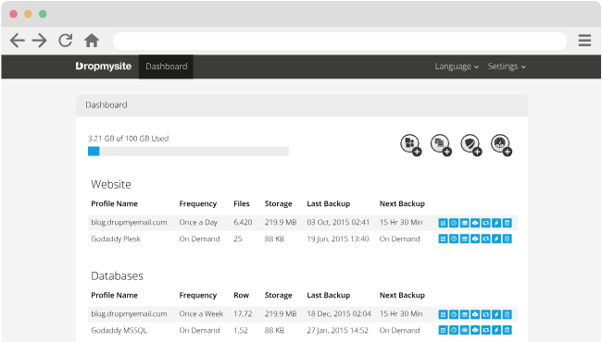 Screenshot Dropmysite für Website-Sicherheit