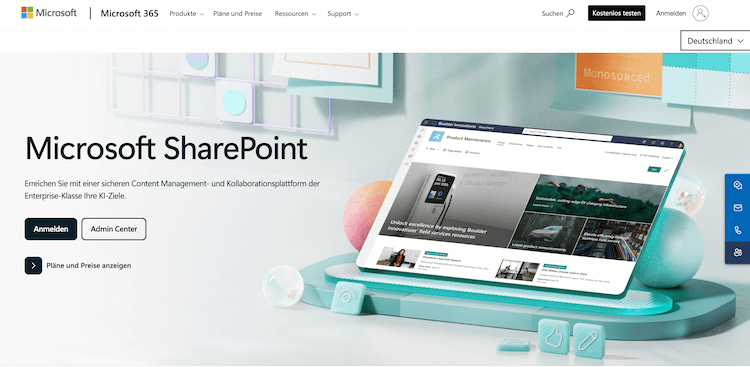 Screenshot Website MS SharePoint als Wissensdatenbank