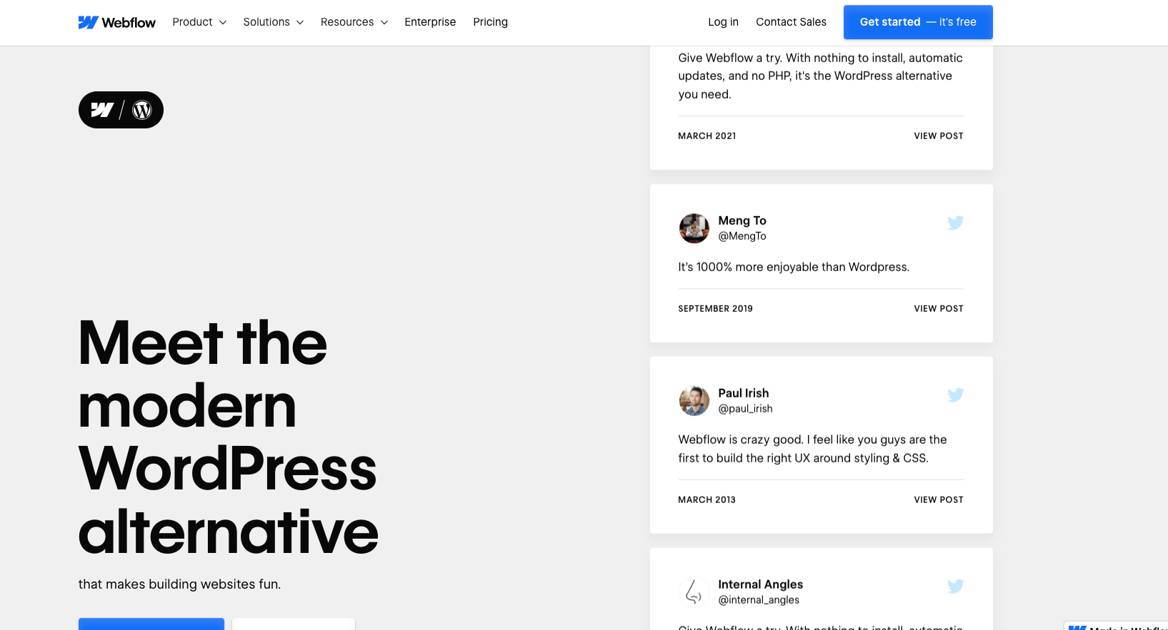 Screenshot WordPress-Alternative Webflow