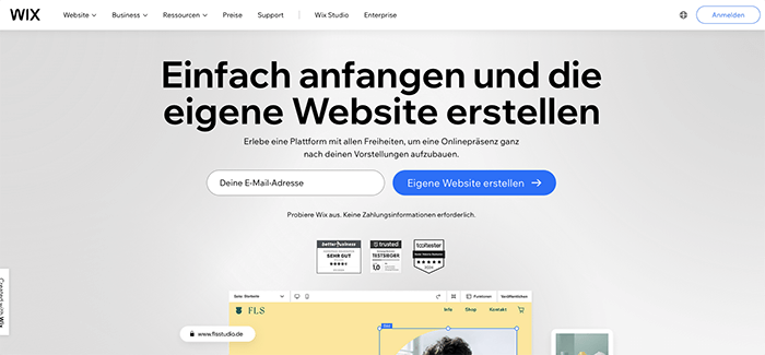 Screenshot WordPress-Alternative Wix