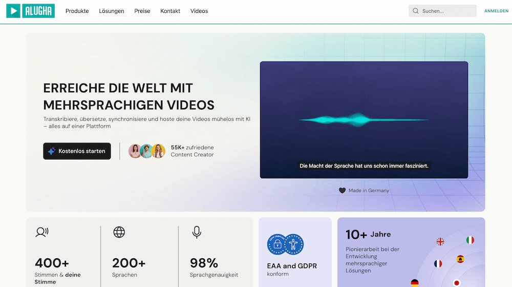 Screenshot der YouTube-Alternative alugha