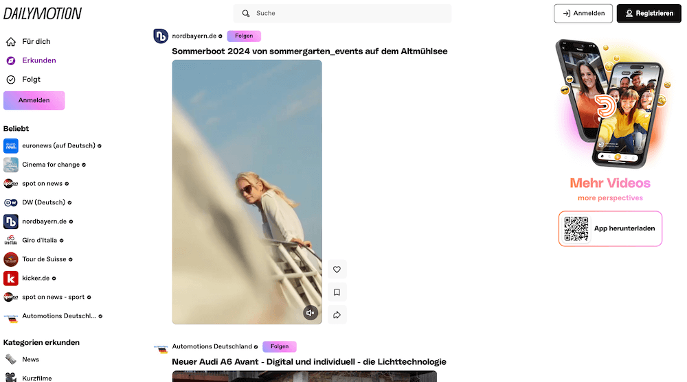 Screenshot der YouTube-Alternative Dailymotion