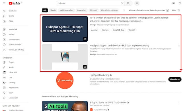 Screenshot: Video Discovery-Anzeigen