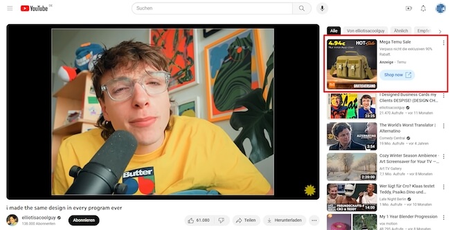 Screenshot: Video Discovery-Anzeigen