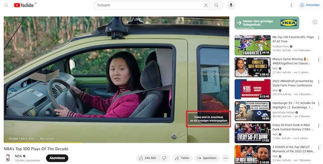 Screenshot: Nicht überspringbare In-Stream-Anzeigen 