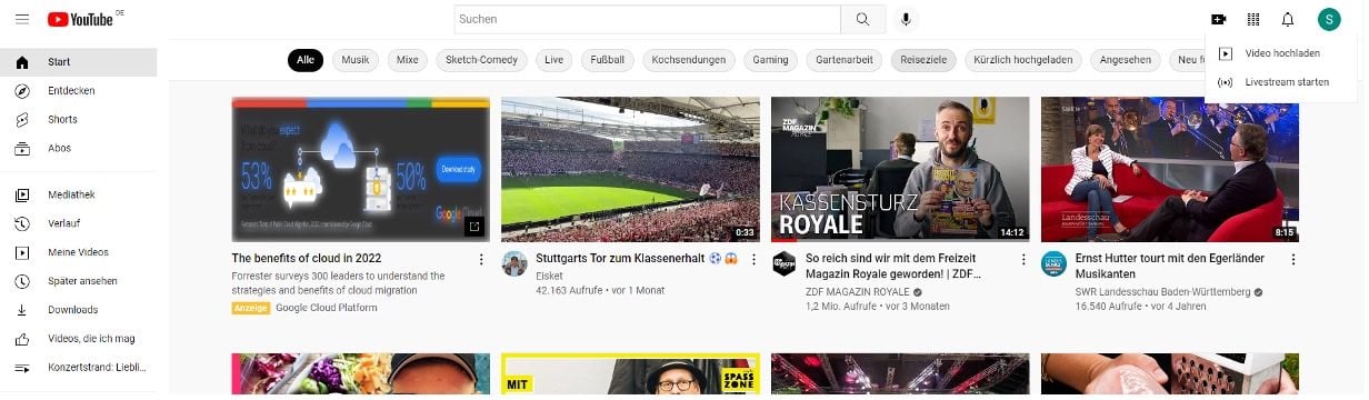Youtube Livestream Video Ansicht