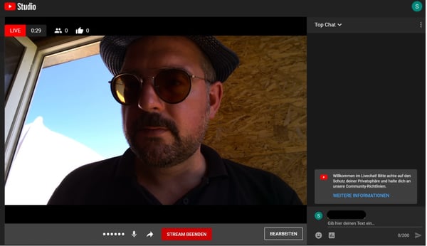 Youtube Livestream Live-Ansicht