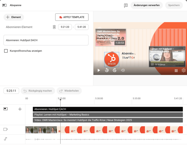 Screenshot YouTube Backend Endkarten-Einstellungen