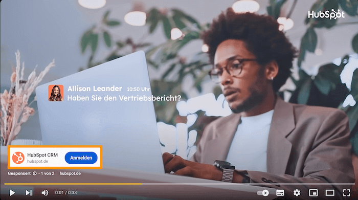 Screenshot In-Stream-Videoanzeige von HubSpot