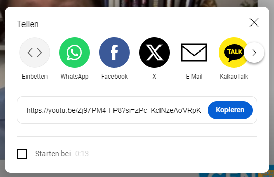 Screenshot der Oberflaeche, um ein Video zu teilen