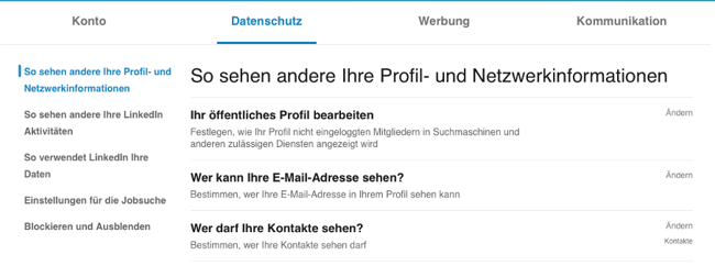 LinkedIn-Kontakte exportiere datenschutzeinstellungen