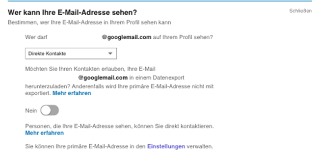 LinkedIn-Kontakte exportieren wer kann ihre e-mail-adresse sehen