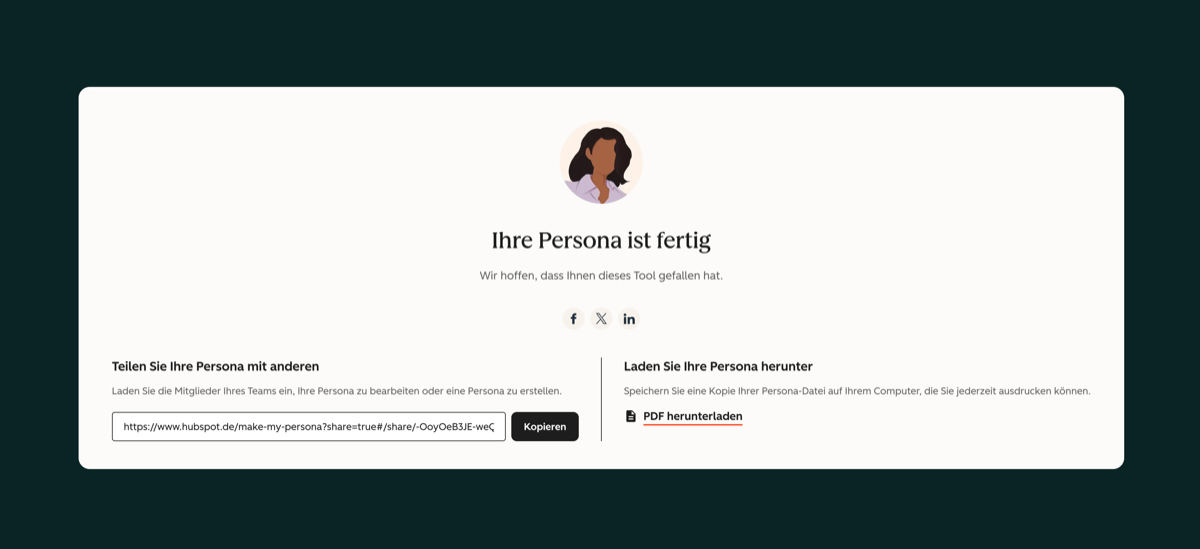 KI-Persona-Generator von HubSpot: fertige Persona teilen
