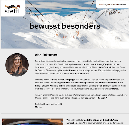 Screenshot einer Mail von Stettli