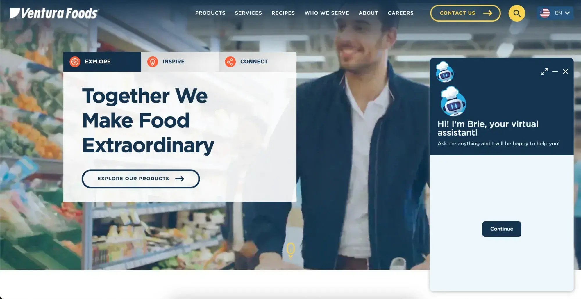 Screenshot der Website von Ventura Foods