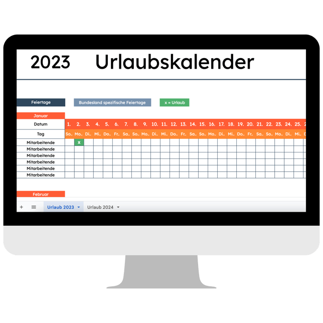 Computer mit Screenshot der Excel-Kalendervorlage