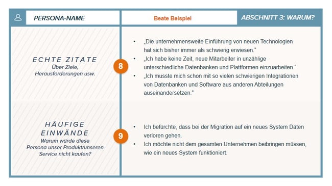 Persona-Vorlage - Beispiel einer Buyer-Persona - echte zitate aus dem persona-interview