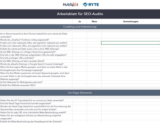 Kit für SEO-Audits – Vorschau 3 – Arbeitsblatt