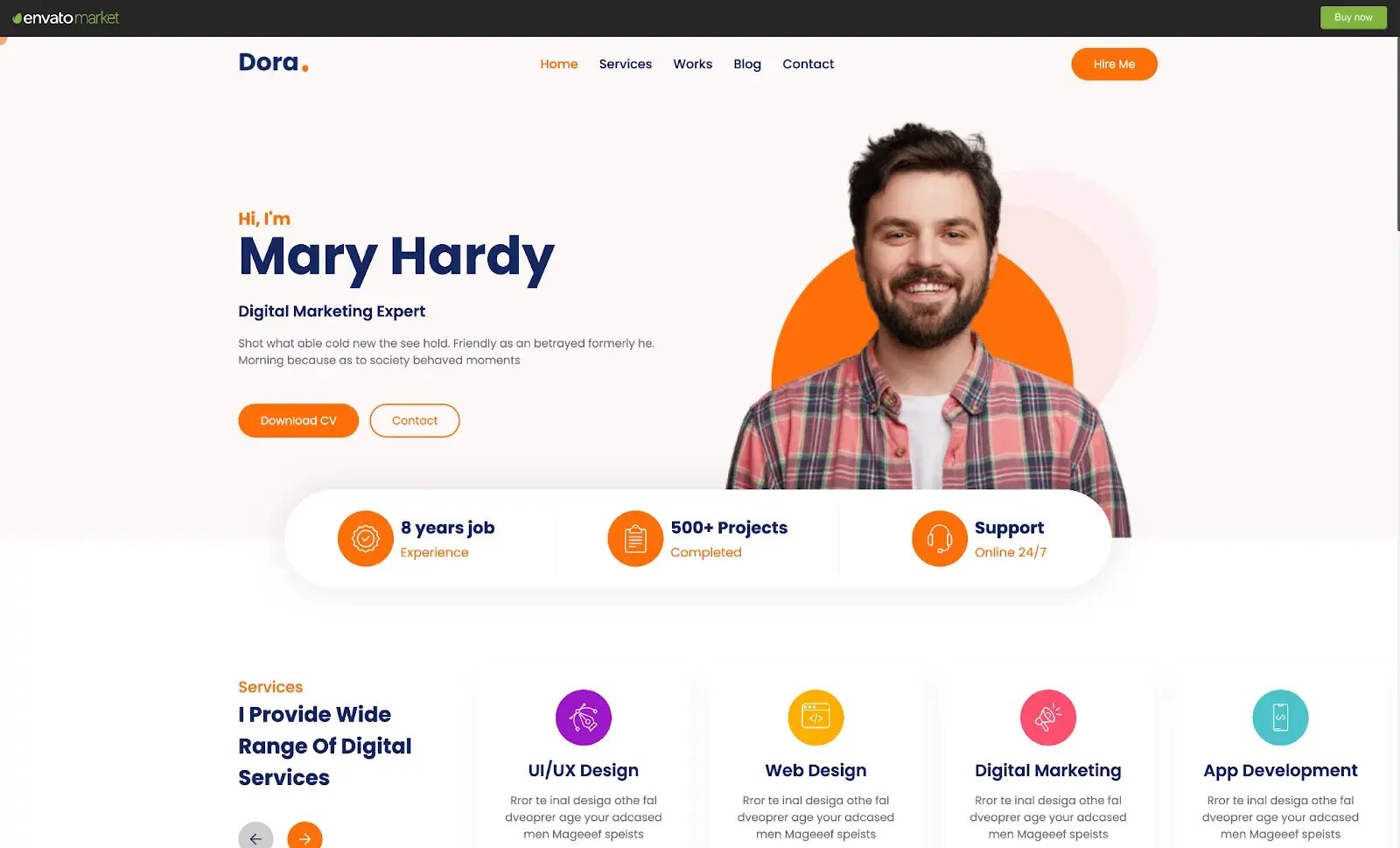 Get Dora, a brightly-colored responsive Website template for your next personal site-1