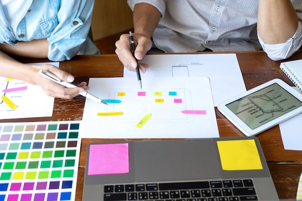 Marketers creating a segmentation, targeting, and positioning (STP marketing) plan.
