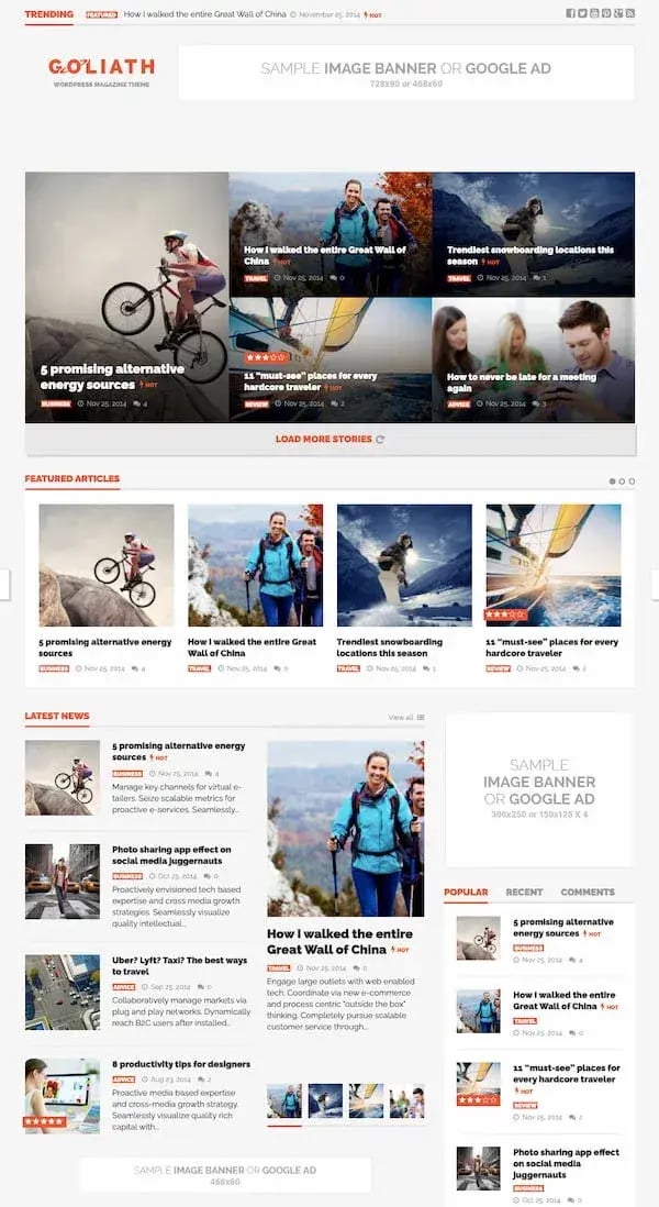 Goliath wordpress theme demo with advertising space-1