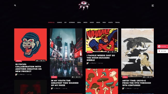 Gonzo demo of best content sharing WordPress theme Weltgeist features blog grid layout