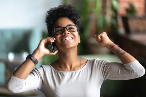 Woman excited to receive great customer service