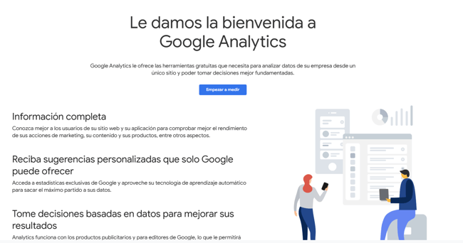 Página principal de Google Analytics Welcome