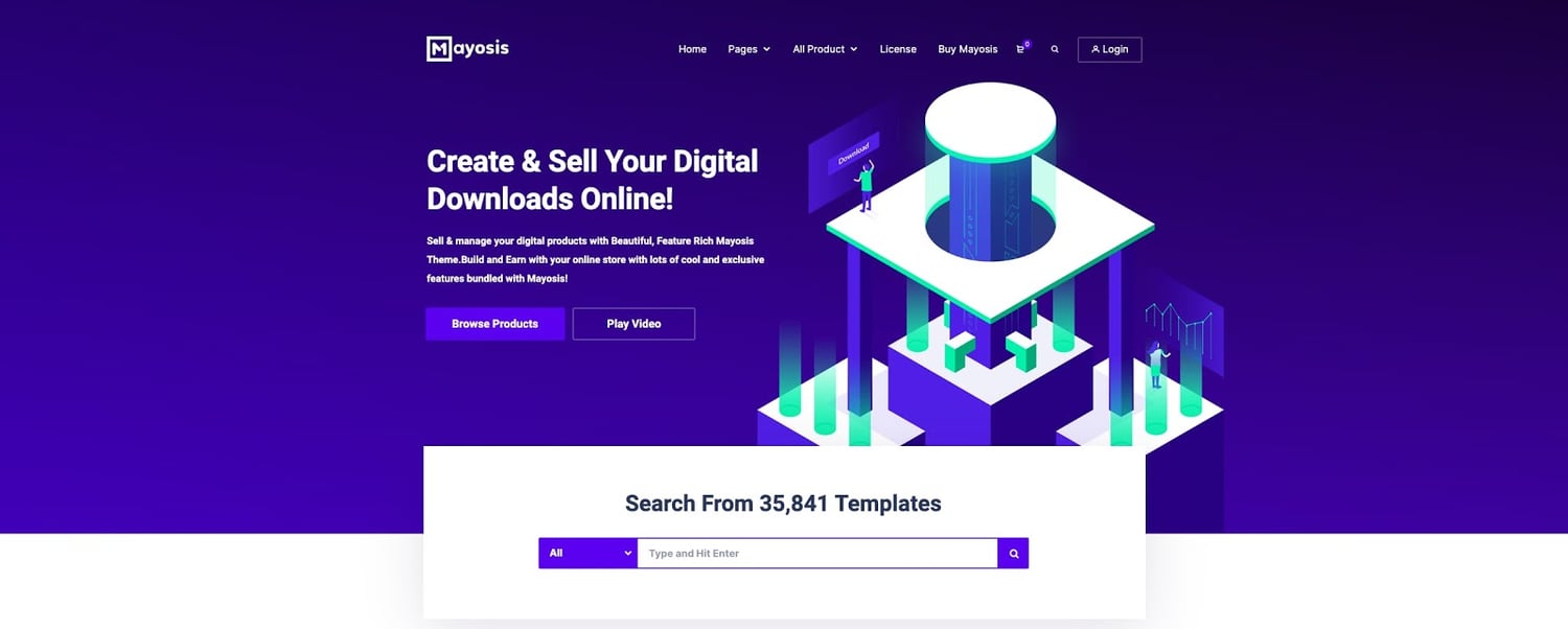 demo for the digital downloads wordpress theme Mayosis