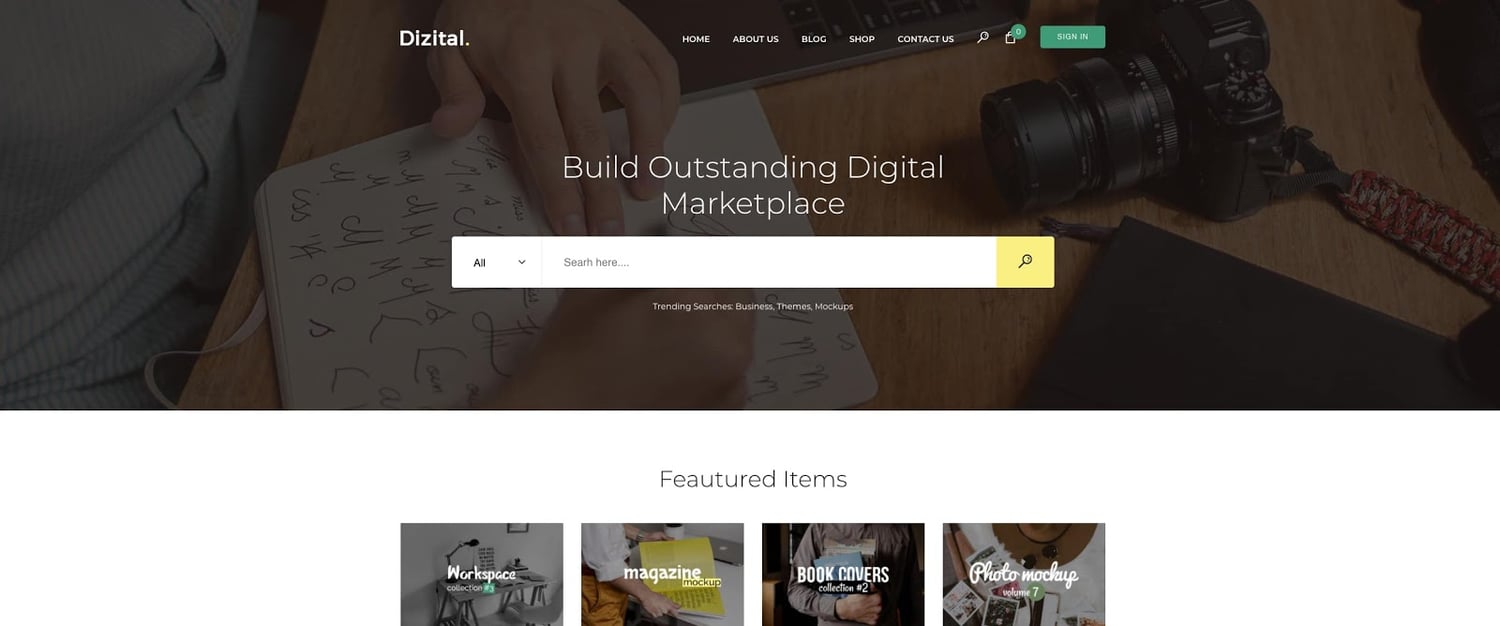 demo for the digital downloads wordpress theme Dizital
