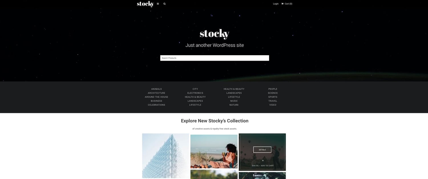 demo for the digital downloads wordpress theme Stocky
