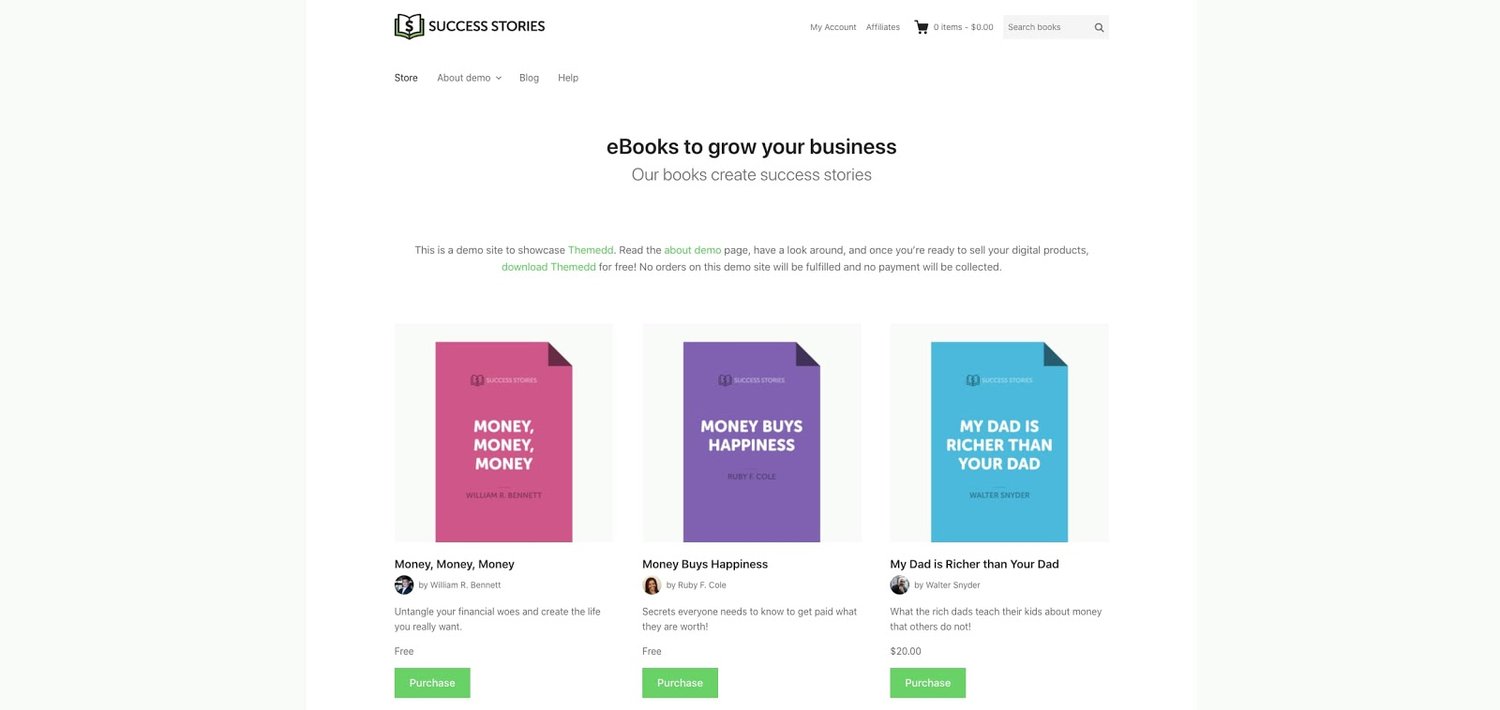 demo for the digital downloads wordpress theme Themedd