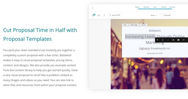 business proposal software: bidsketch and features