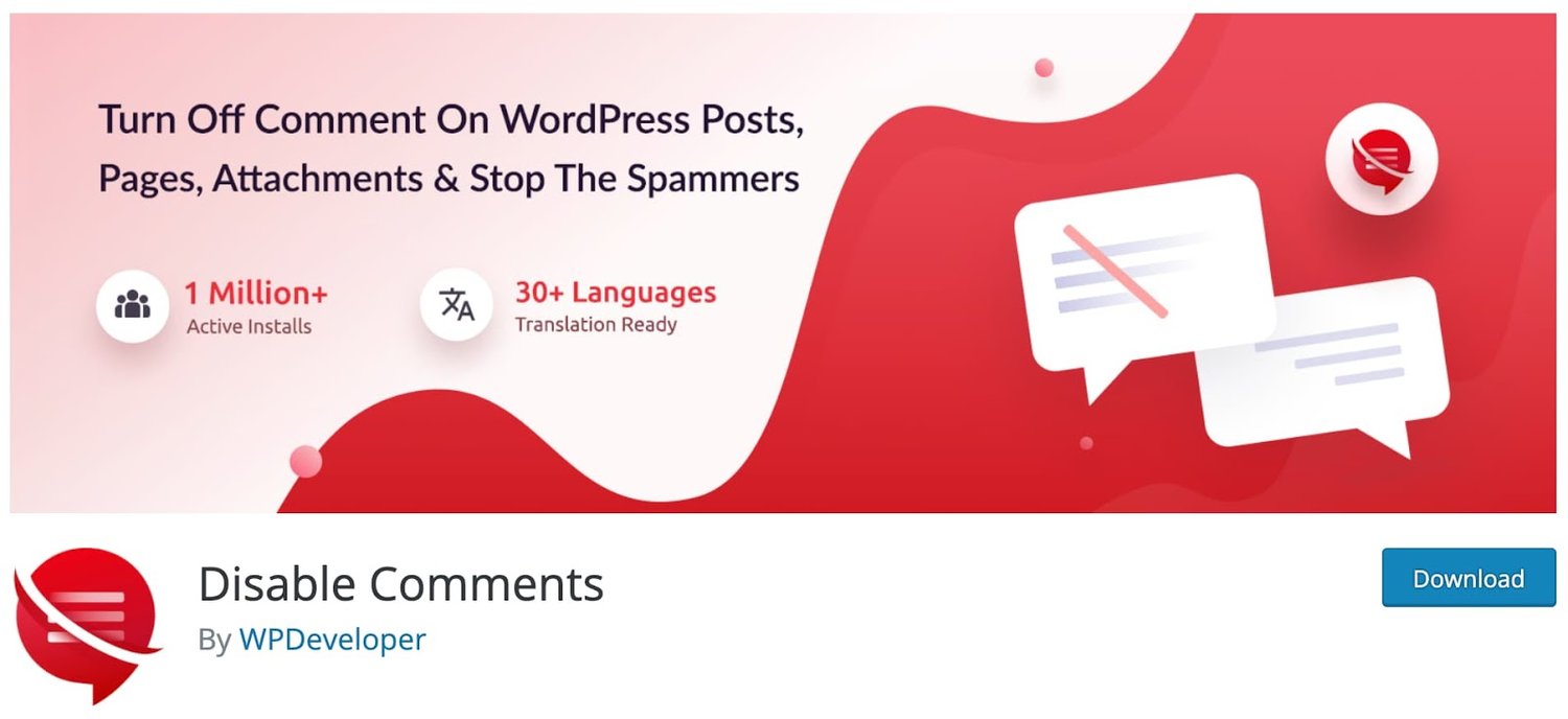 product page for the wordpress multisite plugin Disable Comments