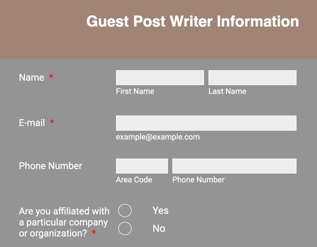 screenshot of an application form template from jotform