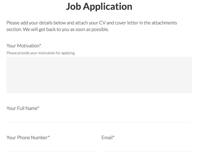 screenshot of an application form template from paperform