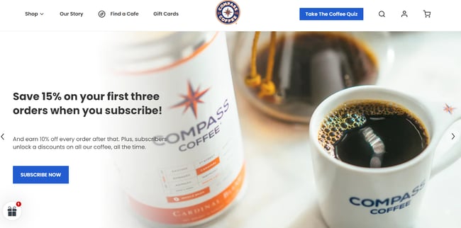 website example of the coffee shop website compass coffee