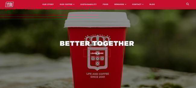 website example of the coffee shop website vida e cafe