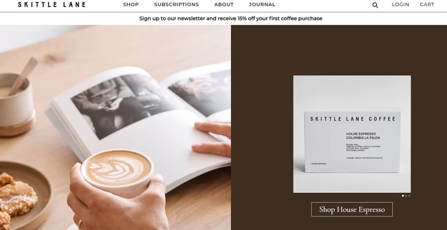 website example of the coffee shop website skittle lane