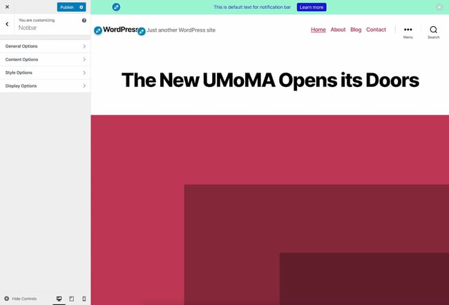 Notibar being customized in WordPress Customizer