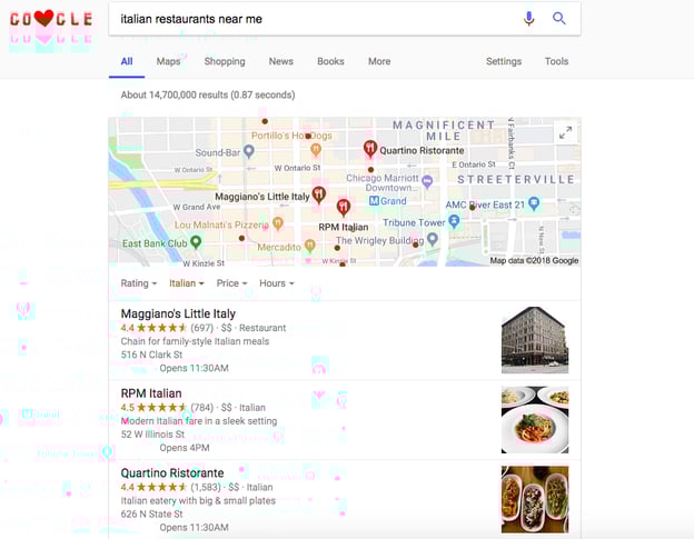 Local SEO tips: add location to your website restaurant example