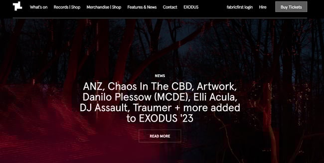 nightclub website design: fabric london