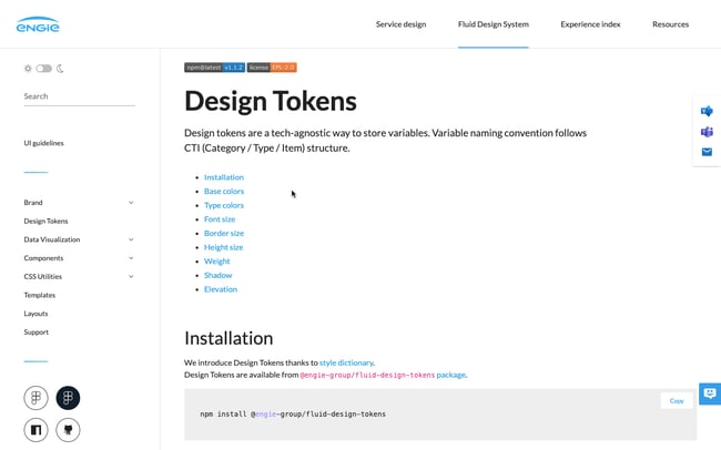 Tokens del sistema de diseño de ENGIE